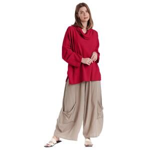 Oh My Gauze Women's Blouse OSFM Tortus Cotton Gauze Red Cowl Relaxed Lagenlook